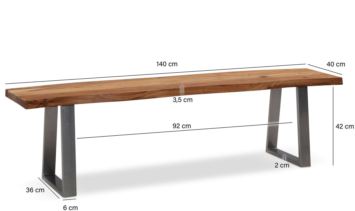 Eetkamerbank acaciahout chroom 140 cm
