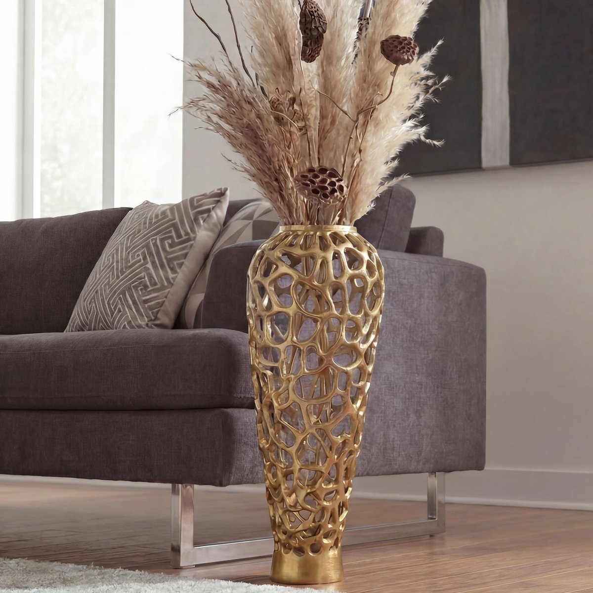 Vaas aluminium goud 85 cm hoog - WL7.497