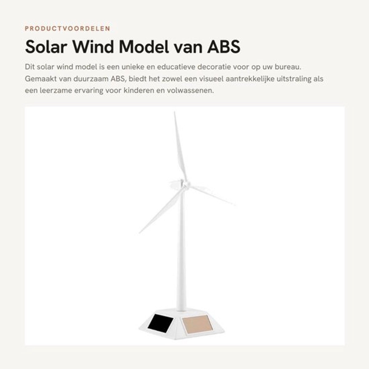 Zonne-energie Model - Mini Windmolen - Desktopdecoratie - Wetenschappelijk Onderwijs - Kindercadeau - Gemaakt van ABS, Hoogte 26,5 cm - Windmolenmodel