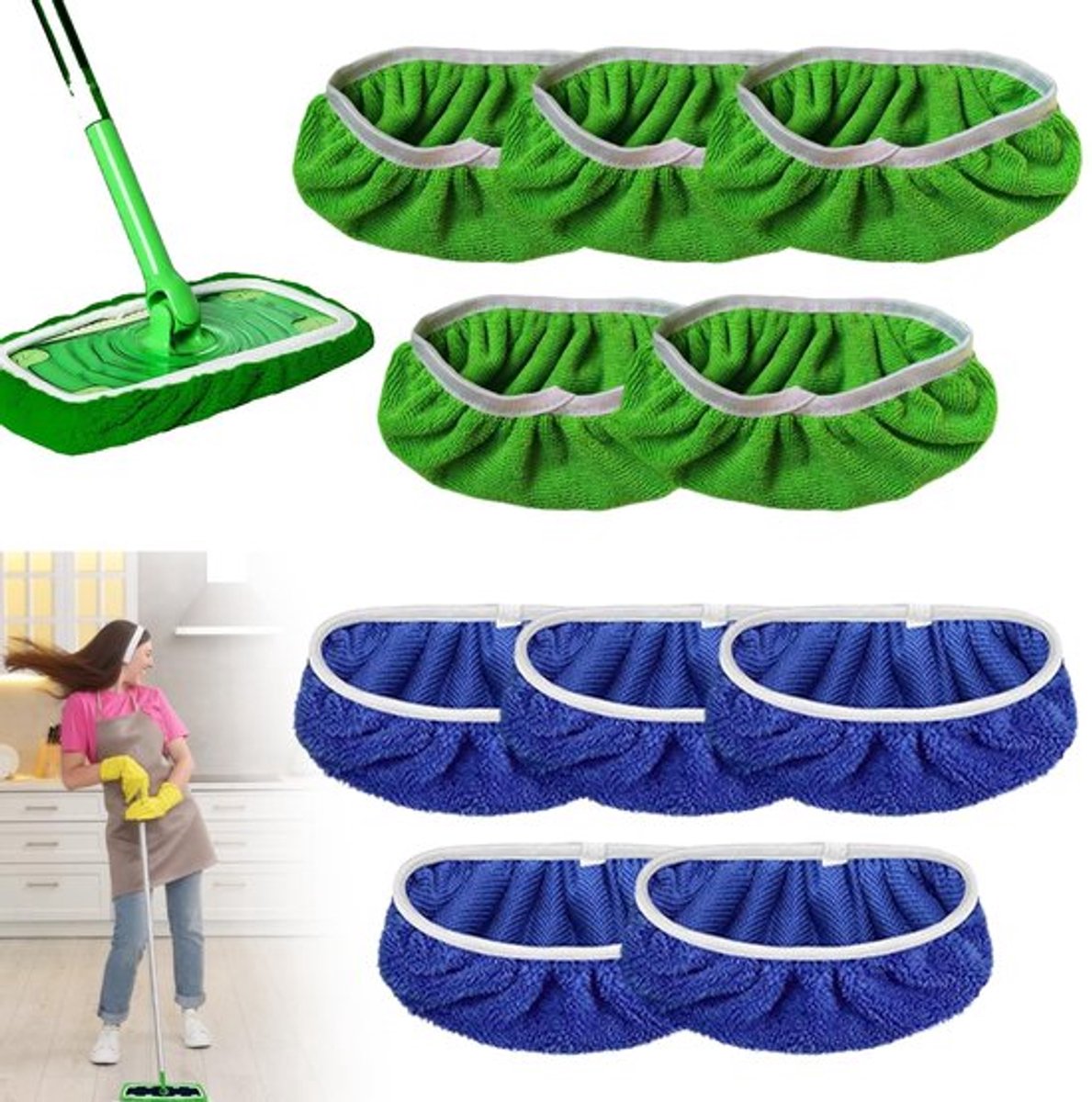 - Herbruikbare Vloeldoeken - Microvezel - Ideaal voor Schoonmaken - Blauw en Groen - Voor Harde Vloeren - Set van 10