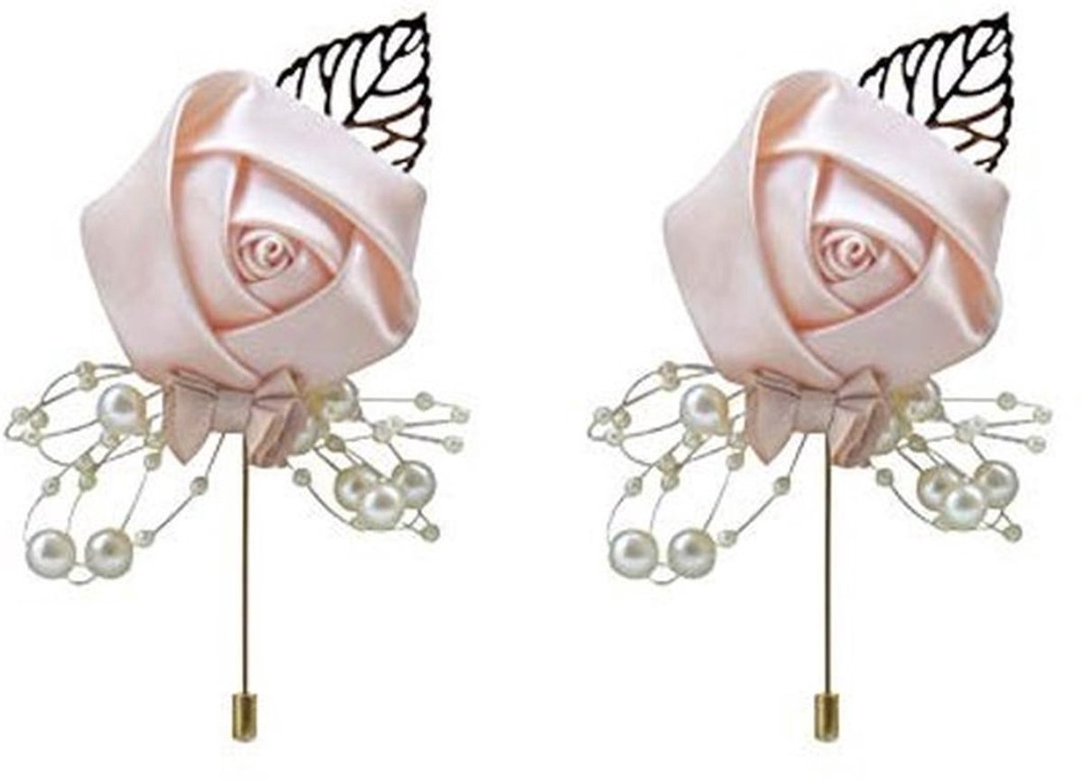 - Bruiloft Decoratie - Boutonniere - Handgemaakt - Satijnen Rozen - Bruidsmeisje - Perfect