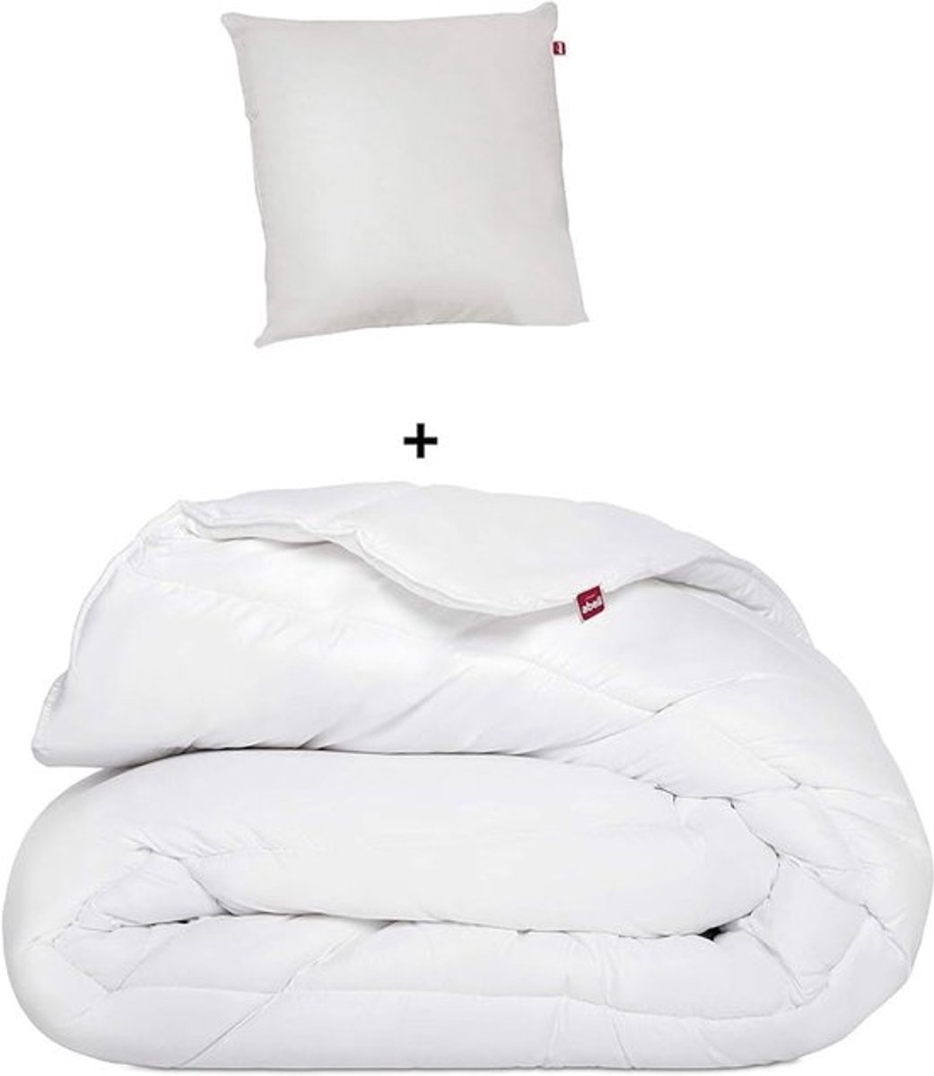 Dekbed 140 x 200 cm Dubbelzijdig - Kussen 60 x 60 cm - 2-delige Set - Eenpersoonsbed - Wit - Comfortabele Hoofdondersteuning - Beddeken