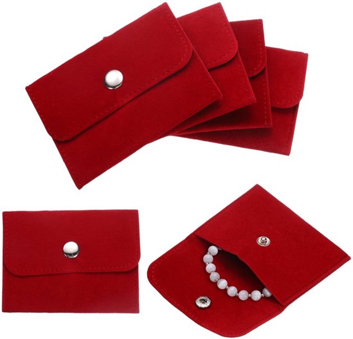 - Fluwelen sieradenzakjes - Drukknop opbergzakken - Rood - Geschenkzakjes voor sieraden - Geschikt voor ringen en armbanden
