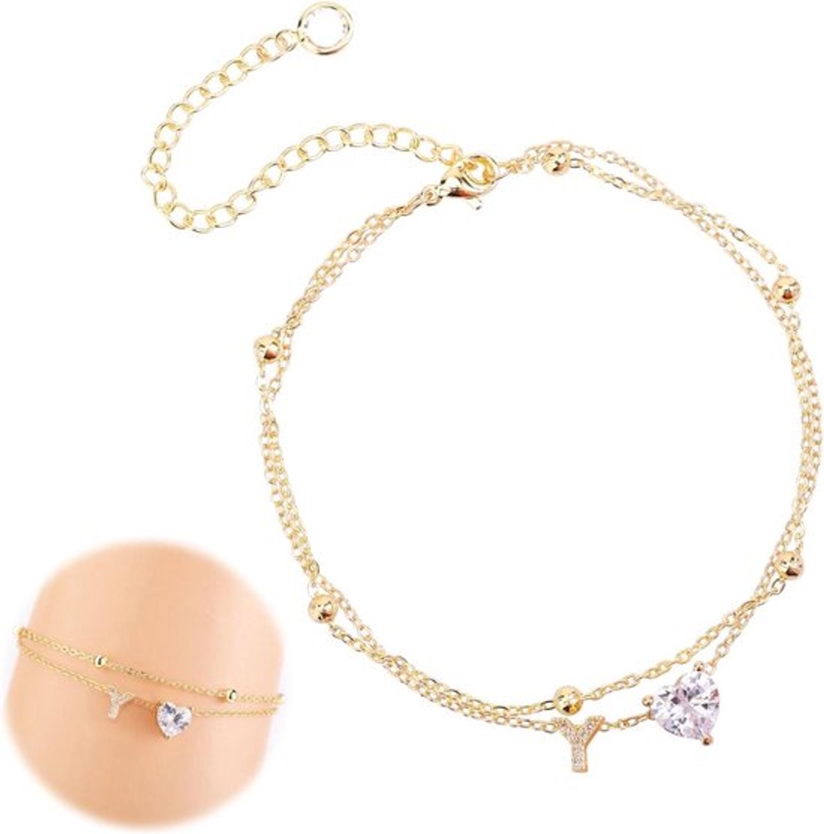 Verstelbaar Waterdicht Gouden Enkelbandje met Initialen - Zomer Sieraden - Letter Y