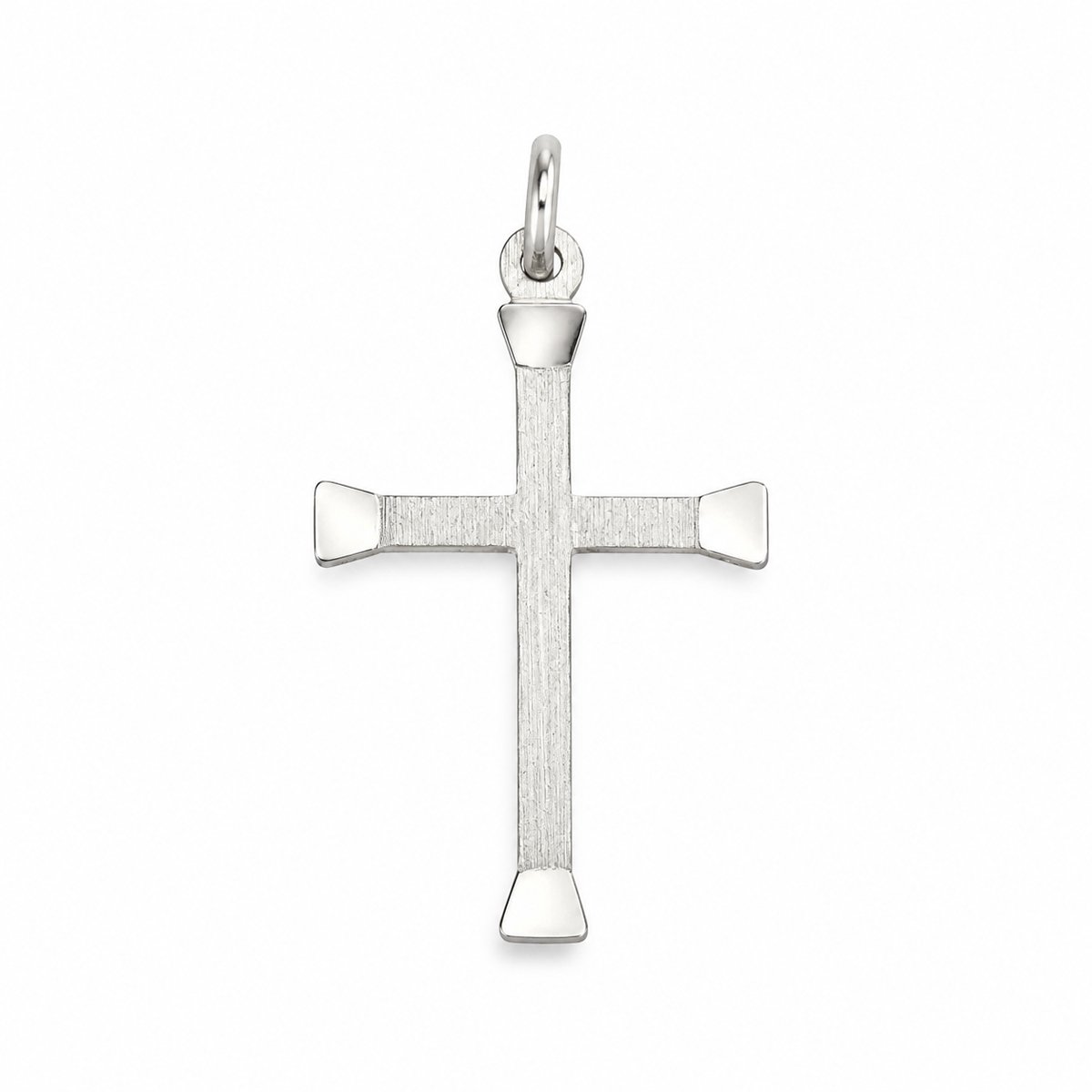 Sterling Zilveren Kruishanger 925 – Mat Gediamanteerd Kruis met Hoogglans Uiteinden – 2,8 x 1,4 cm – Zilveren Hanger