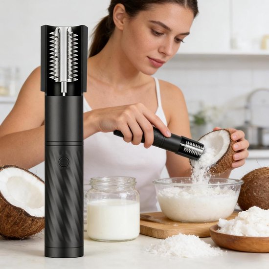 Elektrische Kokos Rasp - Handheld Roterende Schraper - Bakken en Koken - Gelijkmatige Raspconsistentie - 24 cm Lengte - Zwart — afbeelding 3