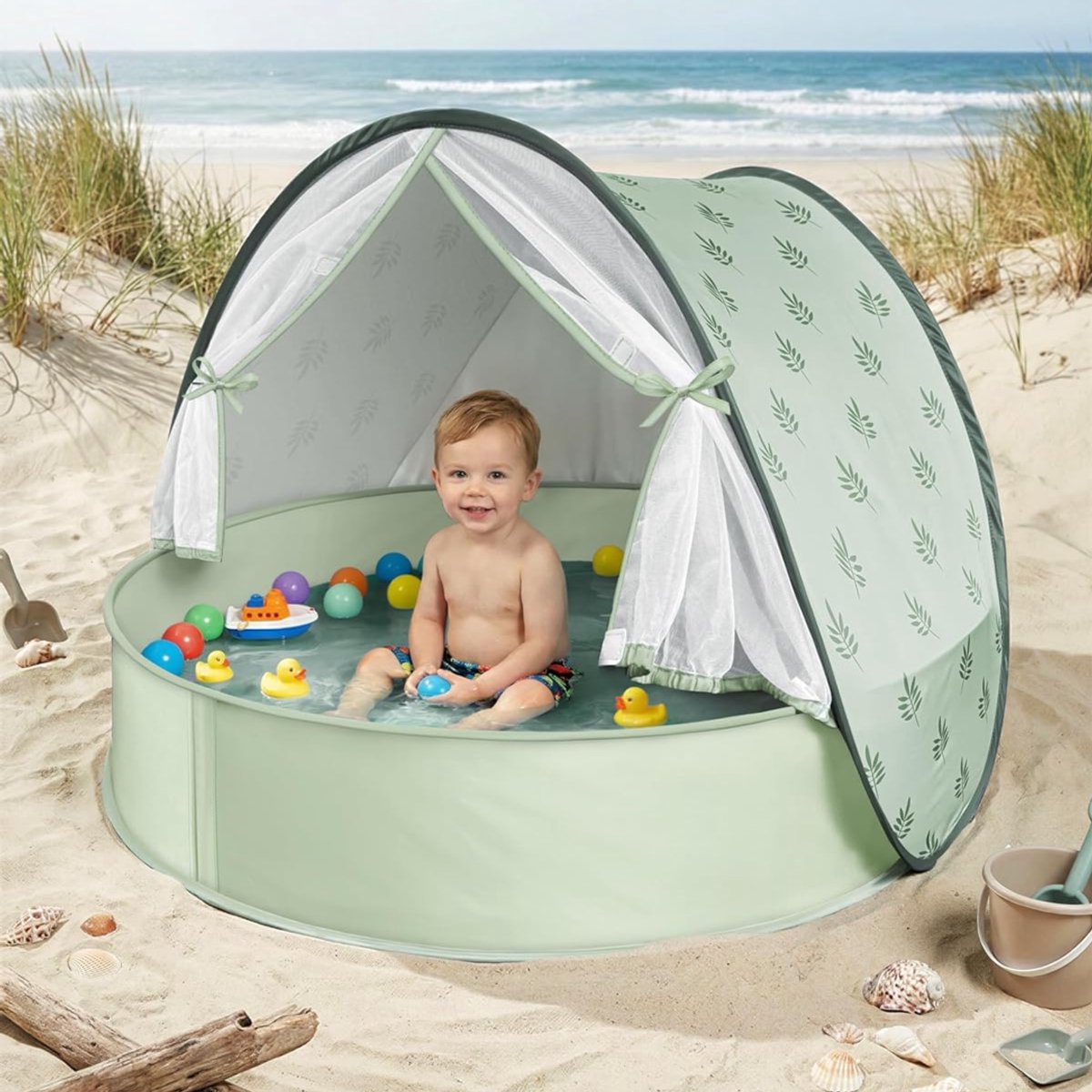 ApexArte® Strandtent UV Bescherming - Strandtent Baby Pop Up – Strandtentje Extra Licht –3n1 Groen