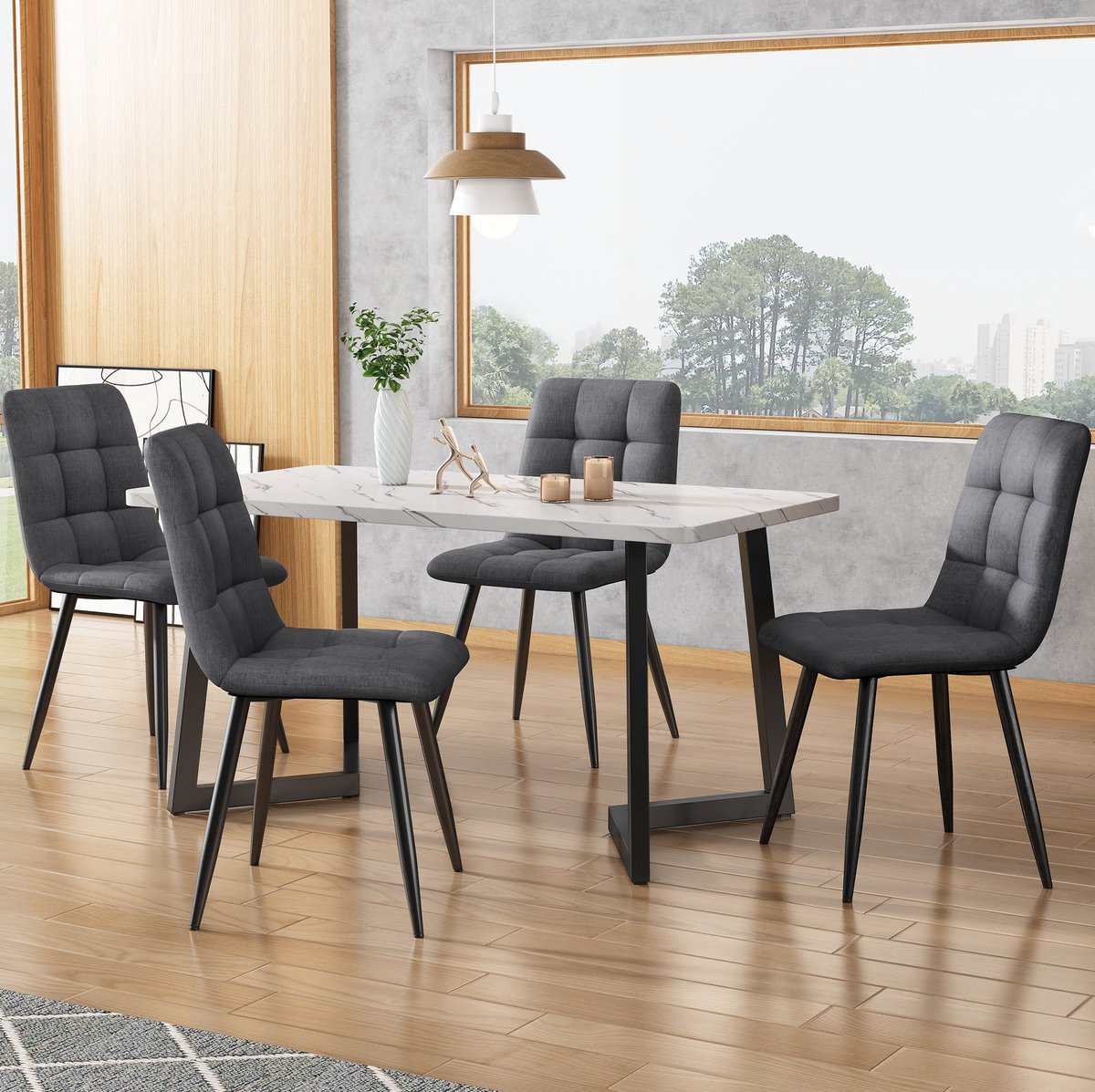 COVREO eetkamerstoel set van 4 44 x 41 x 86 cm donkergrijs linnen met metalen onderstel