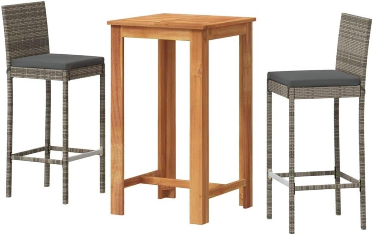 Tuinbarset 3-delig - Buitenbar Hoge Tafel - Dineren in tuin - Massief acaciahout blad