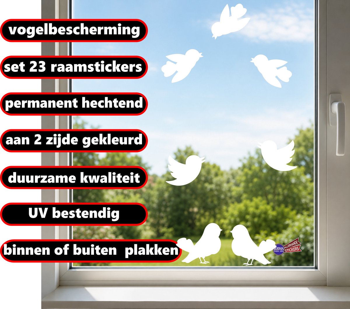 Jerma - Vogelplakkers Twitter - Set 23 vogels - Raamsticker - Wit - div. maten - Zelfklevend - Folie