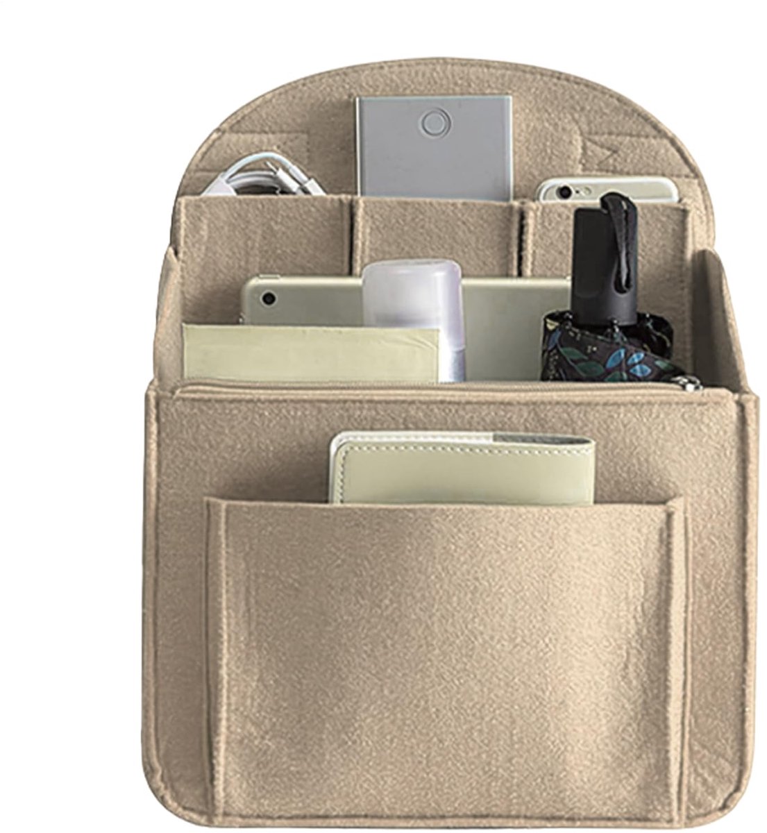 Grote Backpack Organizer Inzet - Rugzak Organizer met Meerdere Vakken - Tasverdeler voor Laptop Tas Handtas en Reizen - Lichtgewicht Vilt Opberg Insert - Khaki 35x25x14cm