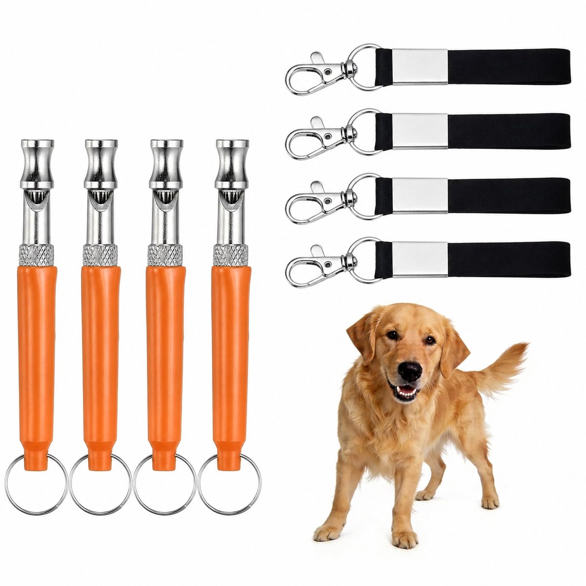 Hondenfluitje - Hondenfluitje terugroep - Hondenfluitje ultrasoon - Hondenfluitje voor Training – Ultrasoon Honden Trainingsfluitje met Verstelbare Frequentie - Anti Blaf Training Fluit voor Recall en Gedragstraining - Inclusief Koord 4 Stuks