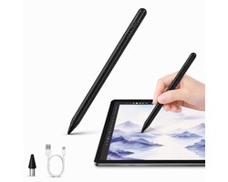 Stylus Pen - Tablet Pen voor Tablet en Smartphone - 2-in-1 Active Touch Pen - USB-C Snelladen 60 Min - Magnetisch - 6-8 Uur Gebruik - Zwart