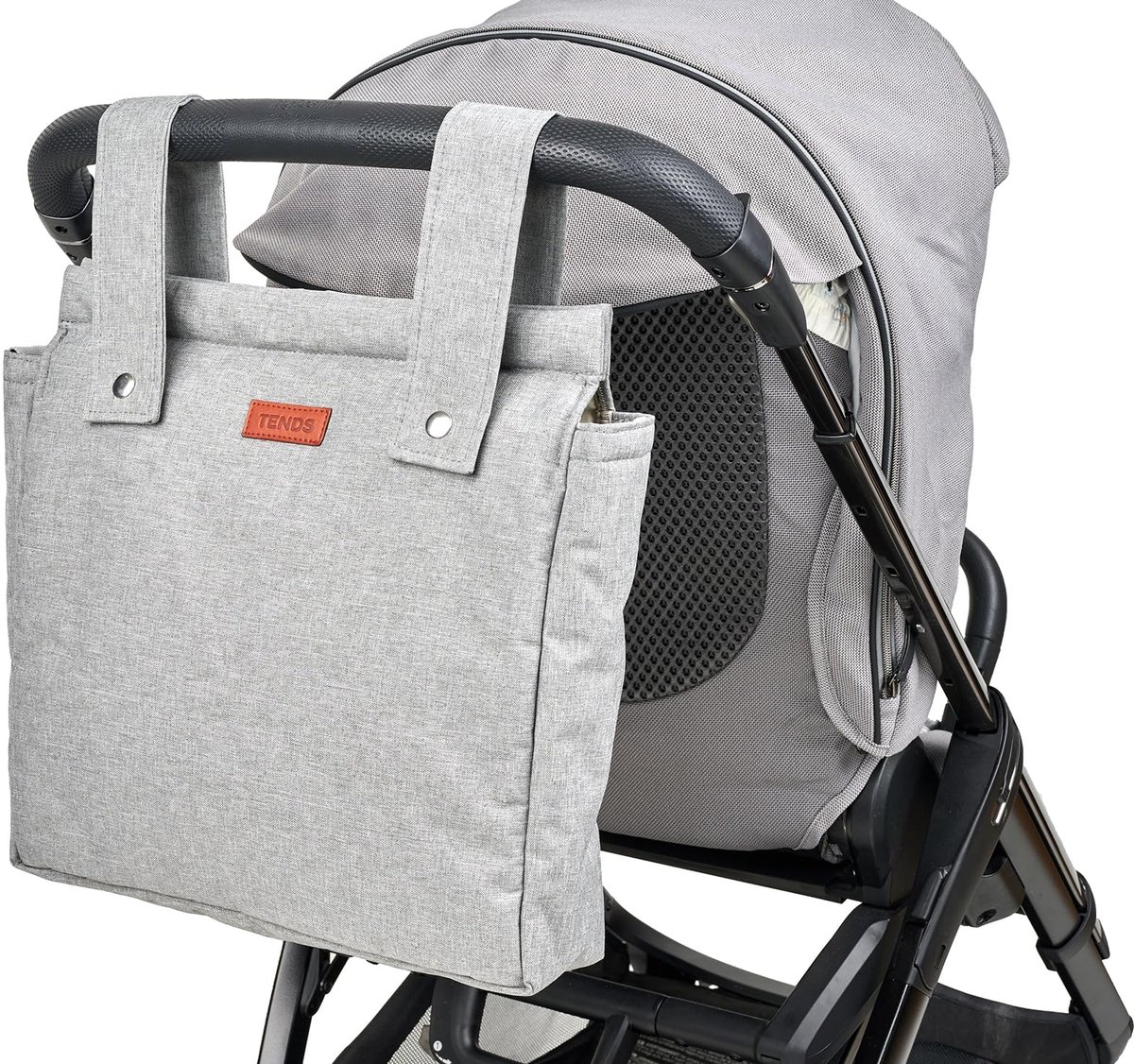 SnelShoppen - Ruime tas voor kinderwagen, multifunctionele zwangerschapstas, organizer in Grijs, 37 x 34 cm, ideaal voor onderweg met kinderen