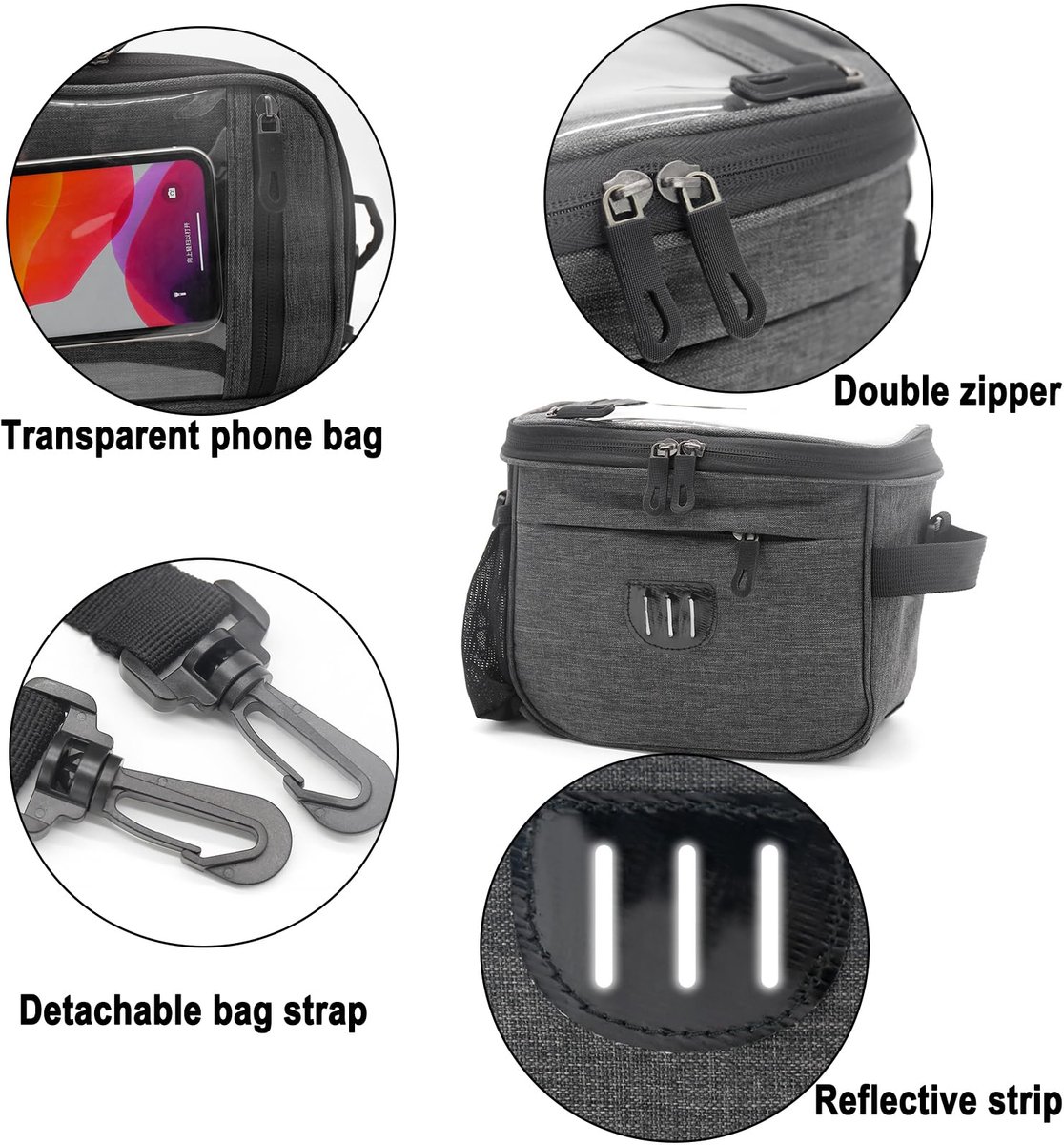 SnelShoppen - 5 Liter Fietstas voor Stuur, Waterdichte Stuurtas met Mobiele Telefoonhouder, Touchscreen, Afneembare Schouderriem, Ideaal voor Fietsen,
