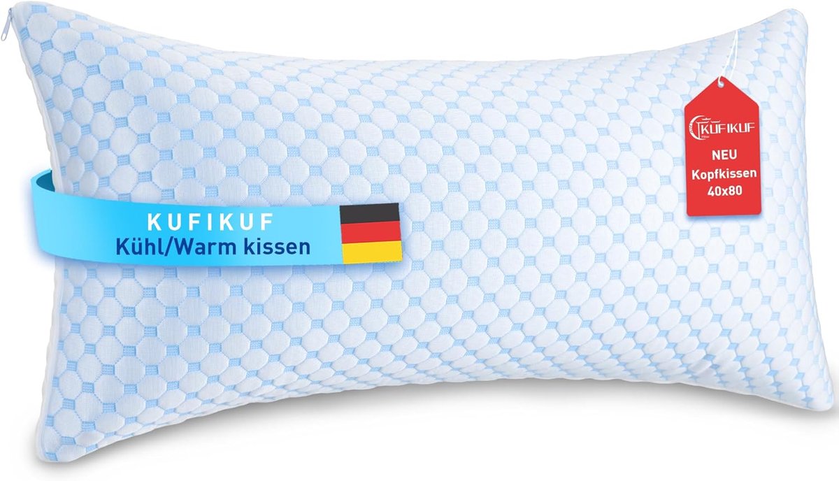 SnelShoppen - KUFIKUF Kussen 40x80 cm, Verkoelend Hoofdkussen, Zacht en Ademend Microvezel, Inclusief Wasbare Kussensloop, Bedden Kussens voor Comfort