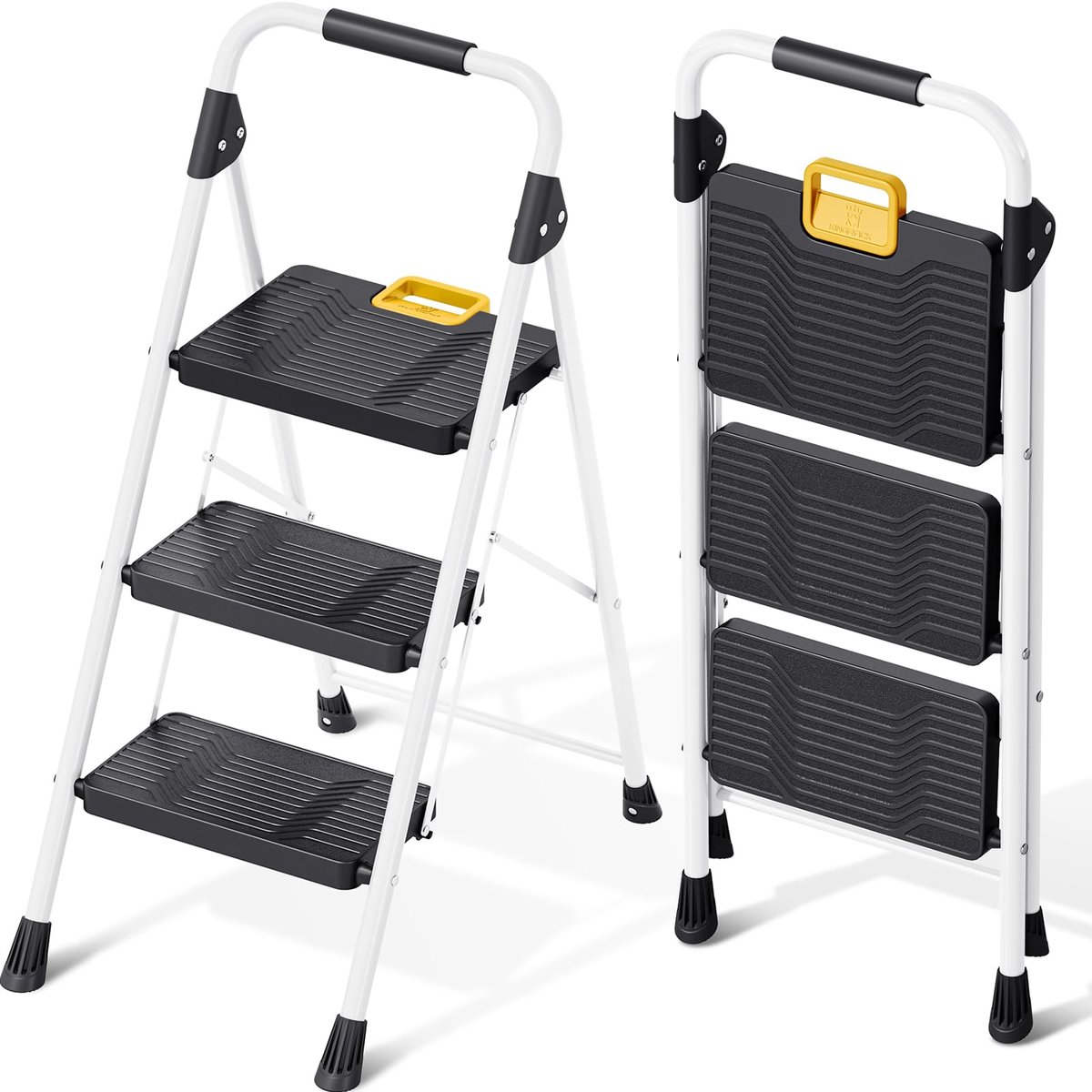 SnelShoppen - Opvouwbare Trapladder 3-staps met 150kg Capaciteit, Veilige Vergrendeling, Brede Antislip Pedalen en Leuningen, Huishoudladder voor Thui