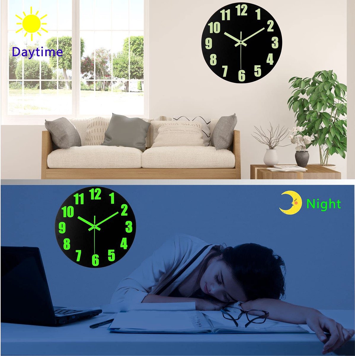 SnelShoppen - DIYZON Wandklok 30 cm - Stil, Lichtgevend en Glow-in-the-Dark - Decoratieve Klok Zonder Glas - Ideaal voor Slaapkamer, Keuken en Kantoor