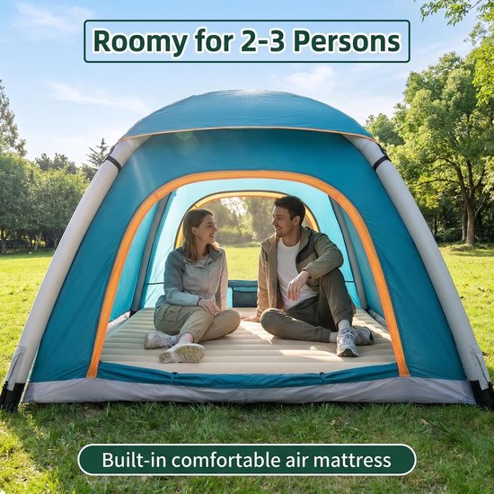 Opblaasbare Kampeertent - Luchttent Outdoor - Kamperen en Hiken - 300 Seconden Opzetbaar - 2-3 Personen - One Color — afbeelding 3
