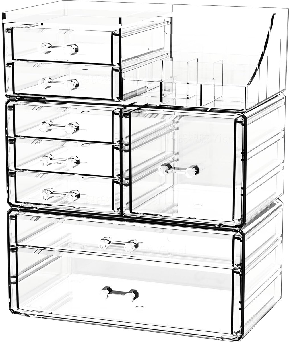 SnelShoppen - Cq Acryl Clear Make-up Organizer voor Vanity Aanrecht Badkamer met 8 Laden voor Haaraccessoires, Schoonheid, Huidverzorging en Cosmetica