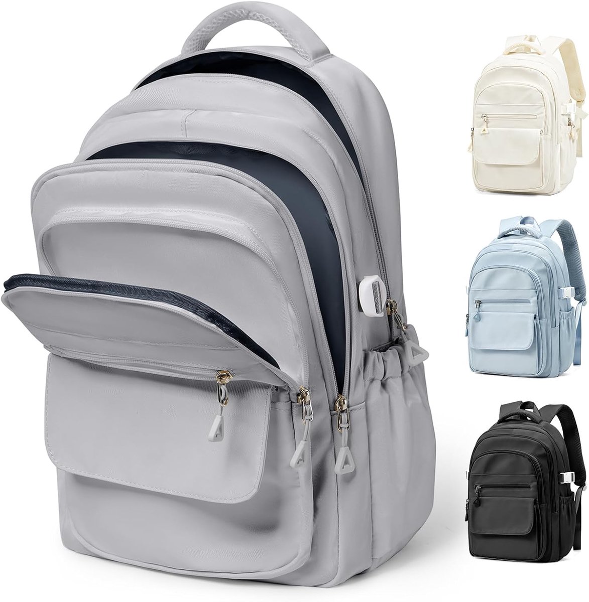 Bobypet - Rugzak - Grote schoolrugzak voor tieners - rugzak voor mannen en vrouwen met laptopvak, waterdichte schoolrugzak met veel vakken（grijs）