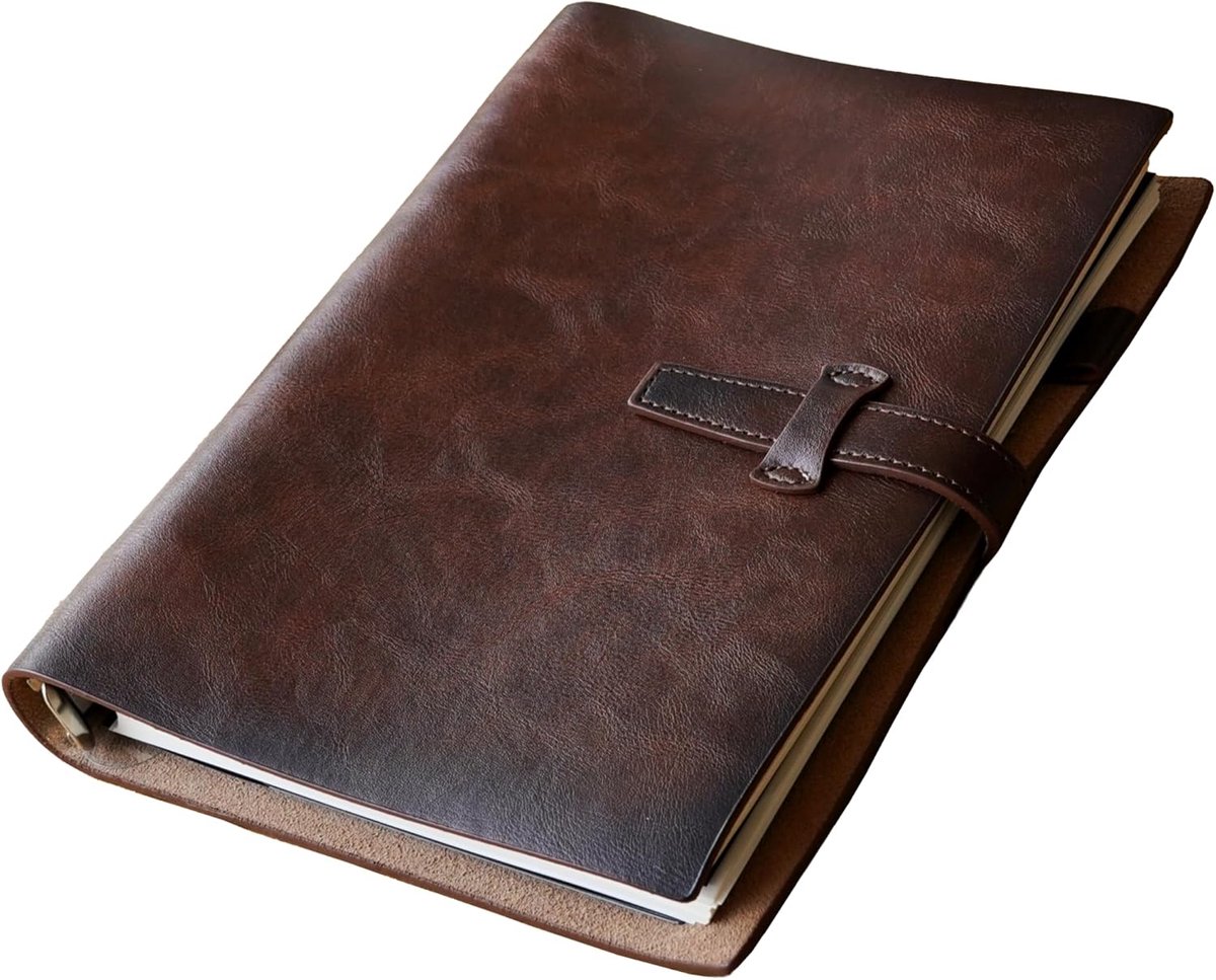 Bobypet - A5 Notitieboek - navulbaar dagboek met lijnen, ringband A5 leer met 6 metalen ringen, leren omslag, vintage organizer, herbruikbaar, dagboek voor mannen en vrouwen - bruin