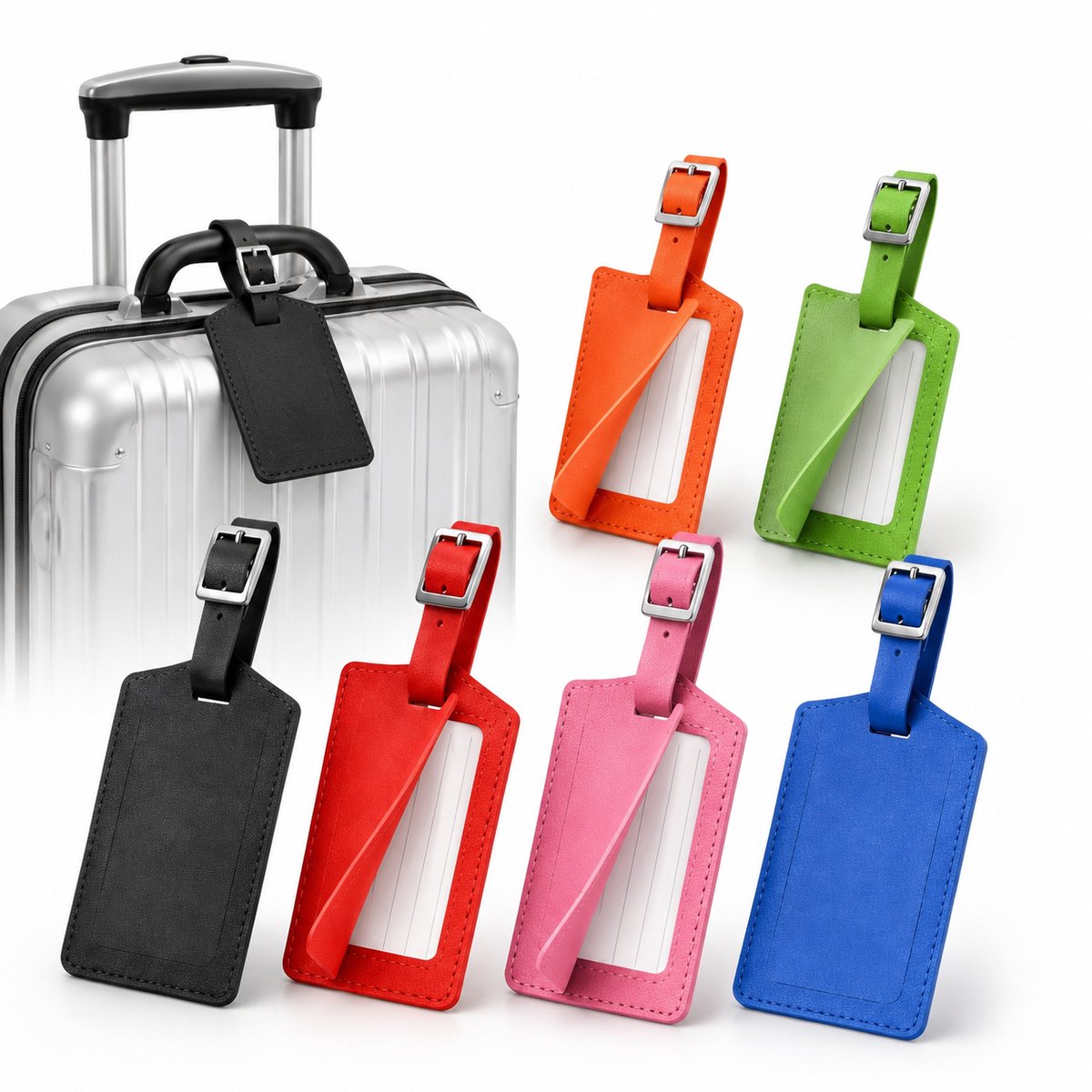 Bol.com BOTC Kofferlabels - Leather Bagagelabel - 6 stuks Kofferlabel - Reisaccessoire - Naamlabel - Meerdere Kleuren aanbieding