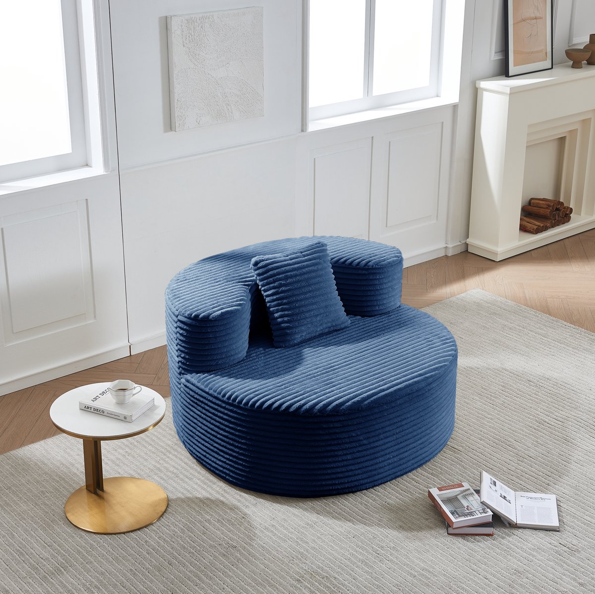 OKWISH Zitzak Loungestoel Met Rugleuning Voor Volwassenen – 112 X 105 X 59 Cm – Zacht Comfort Voor Woonkamer, Slaapkamer En Speelkamer – Polyester – Blauw