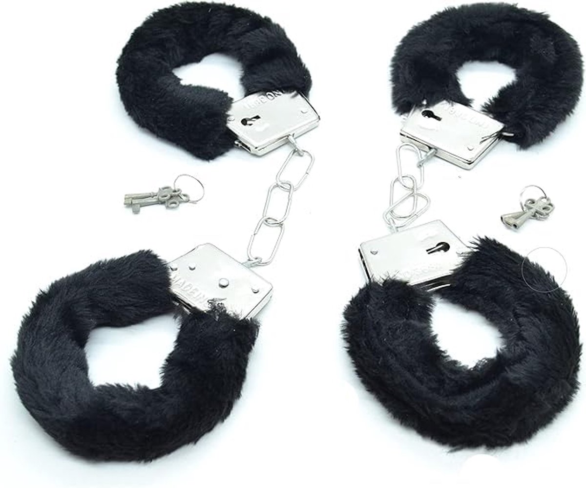 SnelShoppen - 2 x Zwarte Handboeien voor Politie, Verpleegster, Arts, Veiligheidsagent - Kostuumaccessoires voor Feesten, Carnaval, Halloween - Stevig