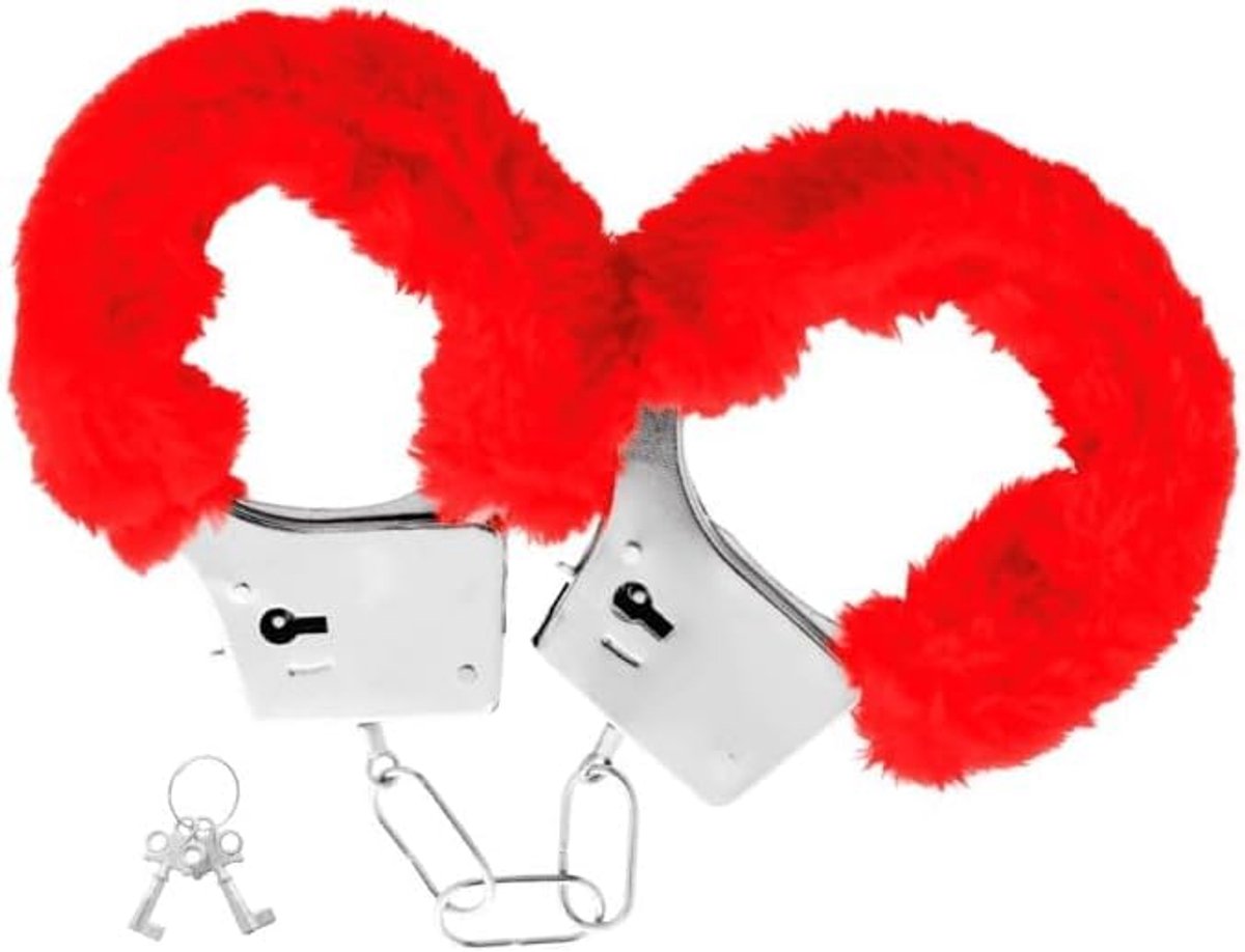 SnelShoppen - Rood Metalen Handboeien met Pluche, Politie Kostuumaccessoires voor Verpleegster, Arts, Veiligheidsagent, Feest, Carnaval, Halloween