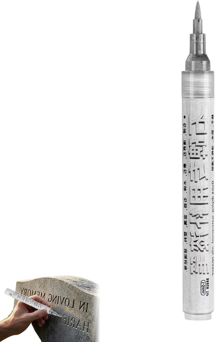 Grafsteen Marker - Lakstift Steen - Letters Restaureren - Waterdicht Kleurbehoud - 16 cm - Zilver