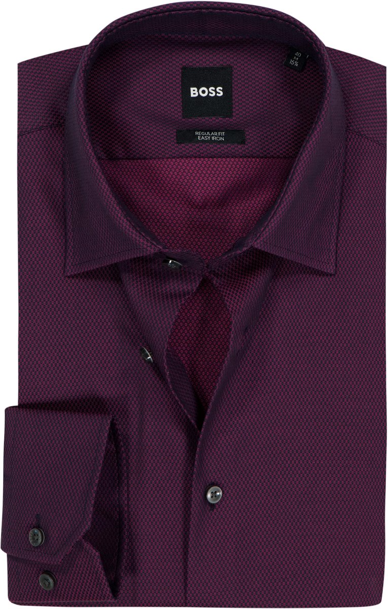 BOSS Joe regular fit overhemd - structuur - bordeauxrood - Strijkvriendelijk - Boordmaat: 47 (EU maat: 3XL)