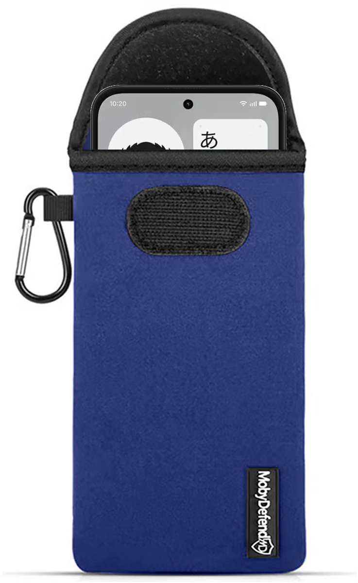 MobyDefend Hoesje - Geschikt voor Nothing Phone (4b) - Neopreen Pouch Met Karabijnhaak - Insteek - Riemlus - Blauw