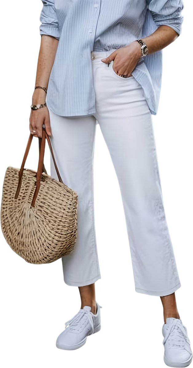 Currero Pantalon Dames Chino Golfbroek Nette Broek Met Elastische Tailleband Volwassenen Wit