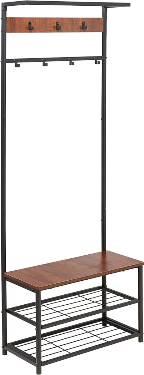 JCP® Kapstok met Schoenenrek - 3 Niveaus - Kledingrek - Kapstok - Zwart/Bruin - 71cm x 33cm x 181cm