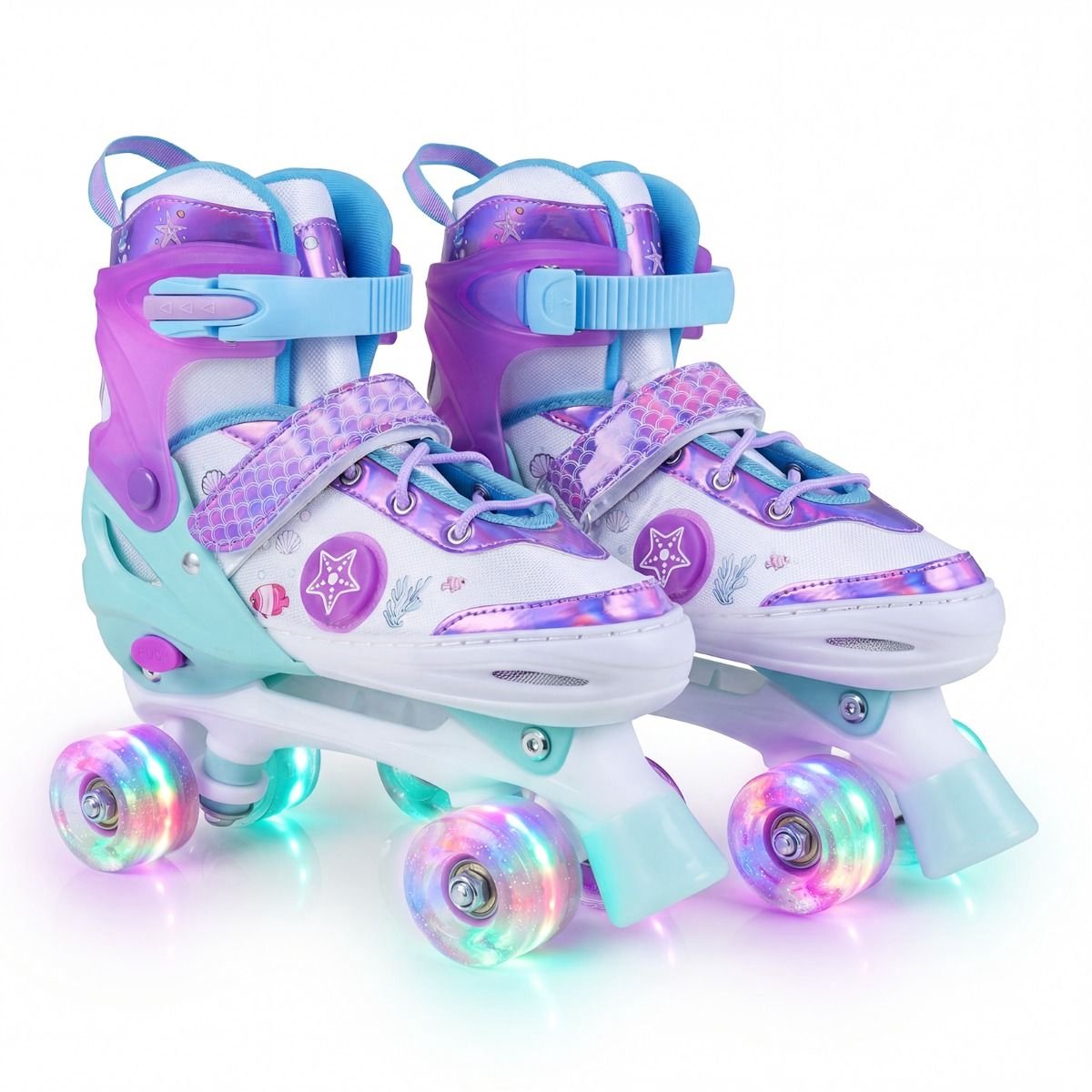 SureDeal® Sportspeelgoed Rolschaatsen Kinderen Jaar Quad Schaatsen Lichtgevende Wielen Veiligheidsbescherming & Blauw