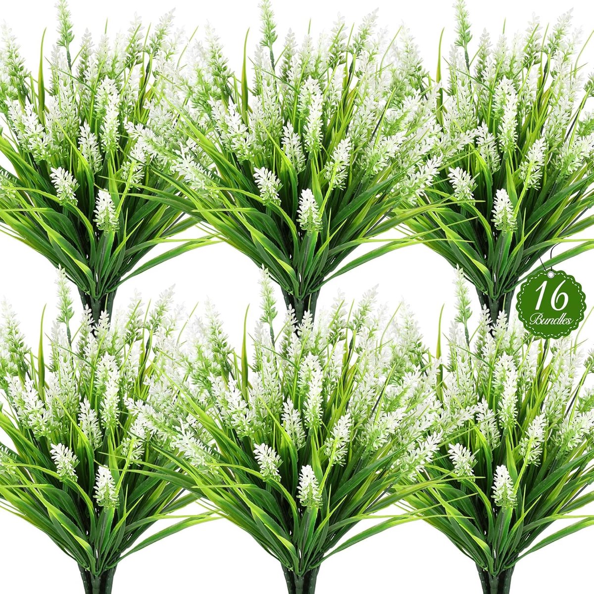16 Bundels Kunstplanten voor Buiten UV-Bestendig - Nepbloemen - Zijden Bloemen - Realistische Kunst Lavendel - Kunstplanten - Kunstmatige - Weerbestendige Plastic Planten voor Balkon, Tuin, Terras, Veranda en Bloembakken – Wit