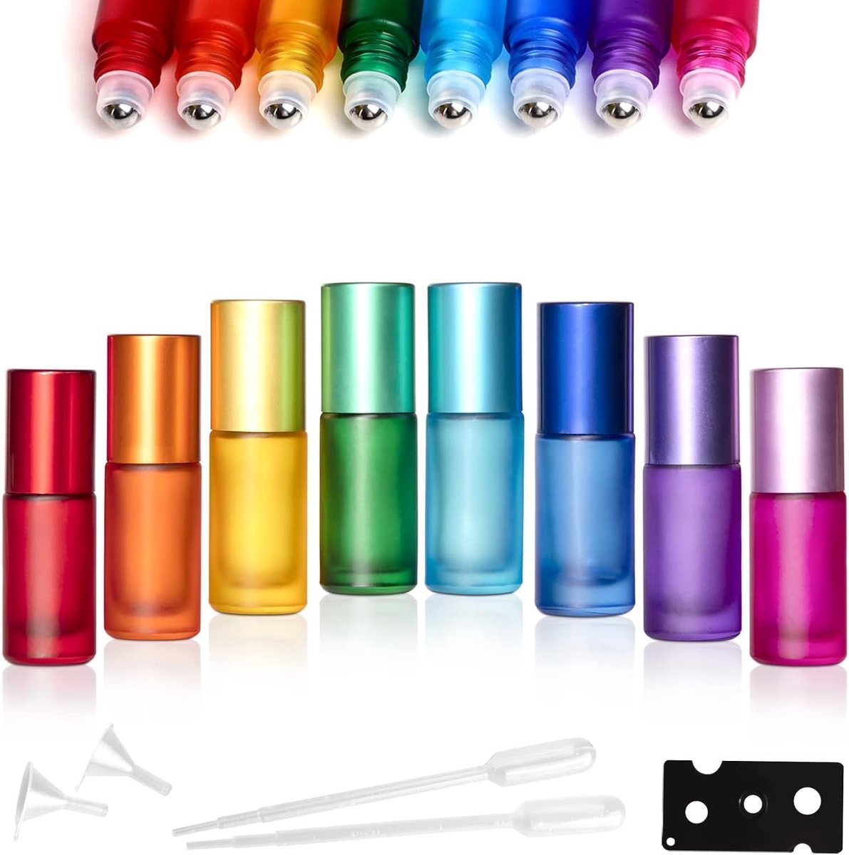 Roll-on Flessen - 8 Stuks - 5 ml Leeg - Rollerflesjes Glas - RVS Rollerballen - Met opener