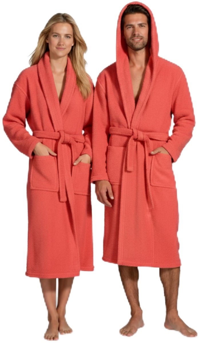 SnelShoppen - Unisex Badjas met Capuchon, 100% Katoen, Oeko-Tex, Zachte Amerikaanse Badstof 420 g/m², Absorberend, Melocoton, XL voor Dames en Heren