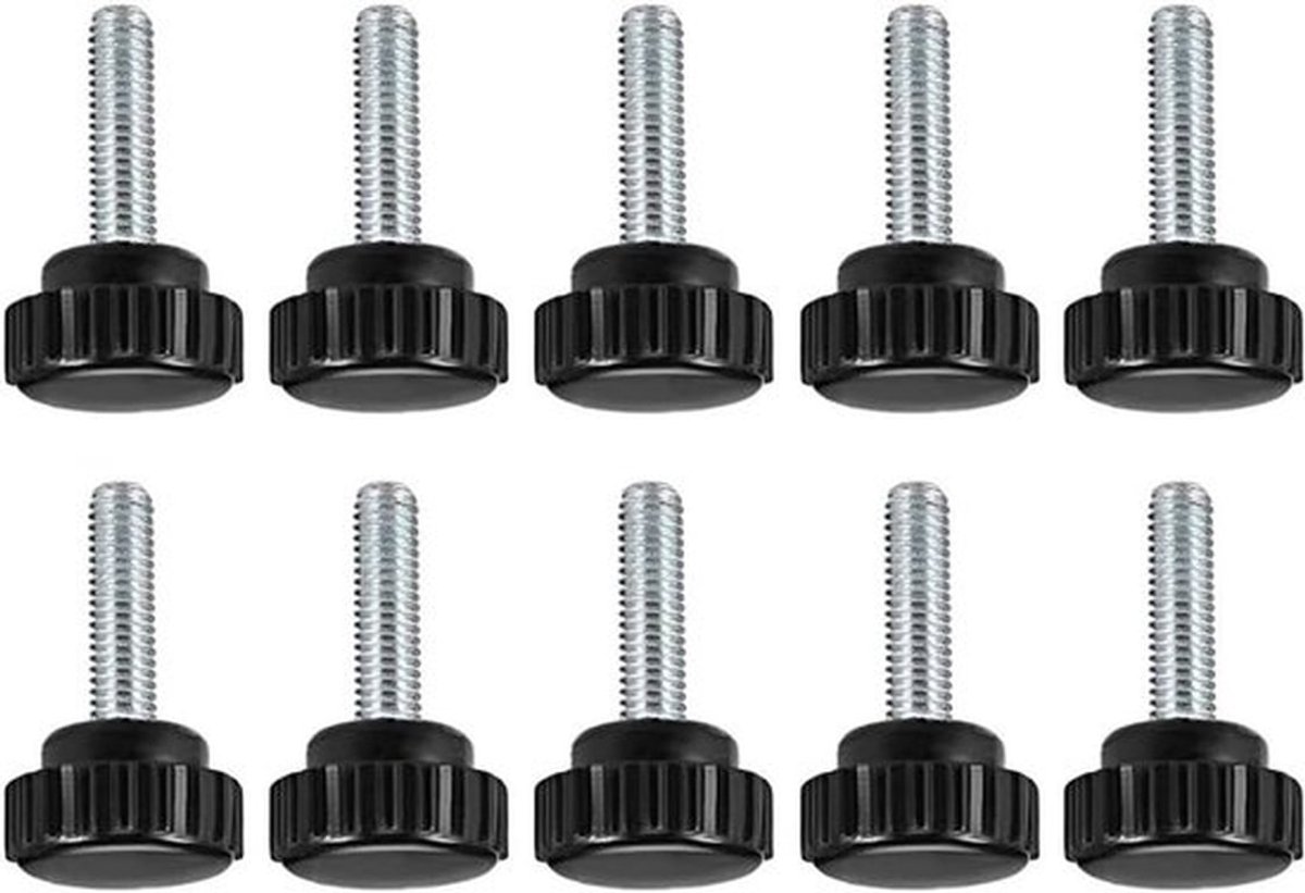 Gekartelde Klemknoppen - Schroefdraad - Handige Grip - Zwart - Voor Zaagboor en Draaibank - M6 x 20 mm - 10 Stuks