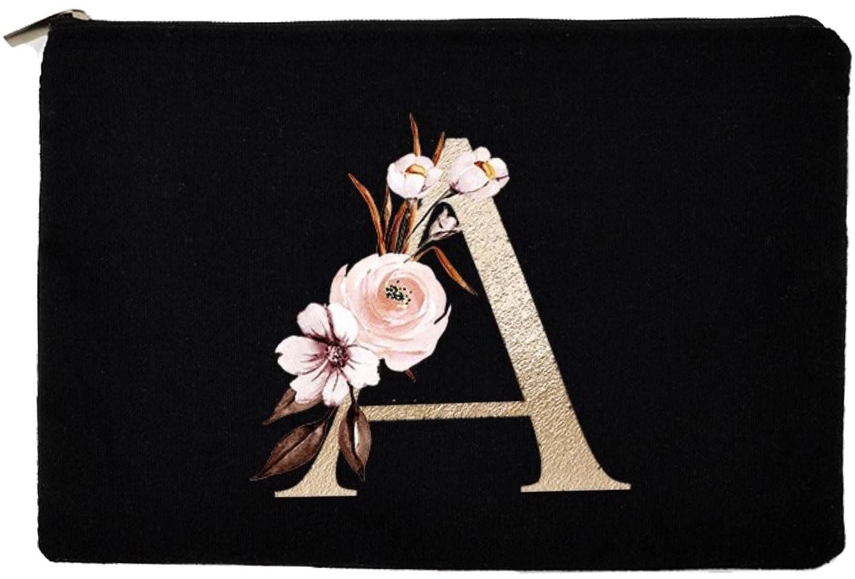 Dailygoods - A-Z Gepersonaliseerde Make-uptas van Canvas voor Vrouwen - Zwart, Groot