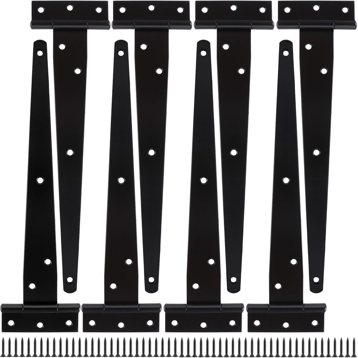 Dailygoods - 8 Stuks Zware T-Scharnieren 25 cm voor Deuren en Ramen - Gepoedercoat Zwart met Schroeven
