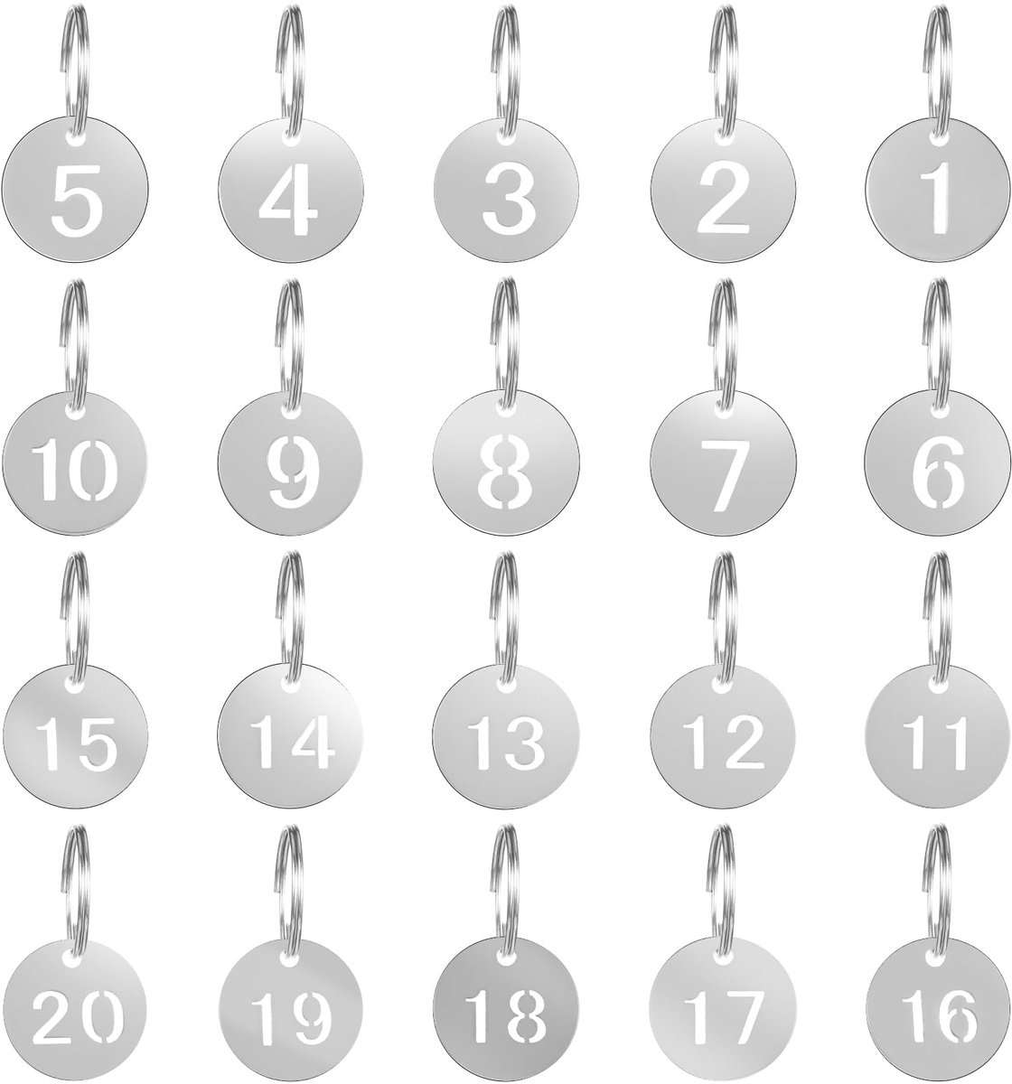 Dailygoods - 1-20 Nummerplaten met Sleutelringen - Ronde Cijferhangers voor Kluisjes en Hotels