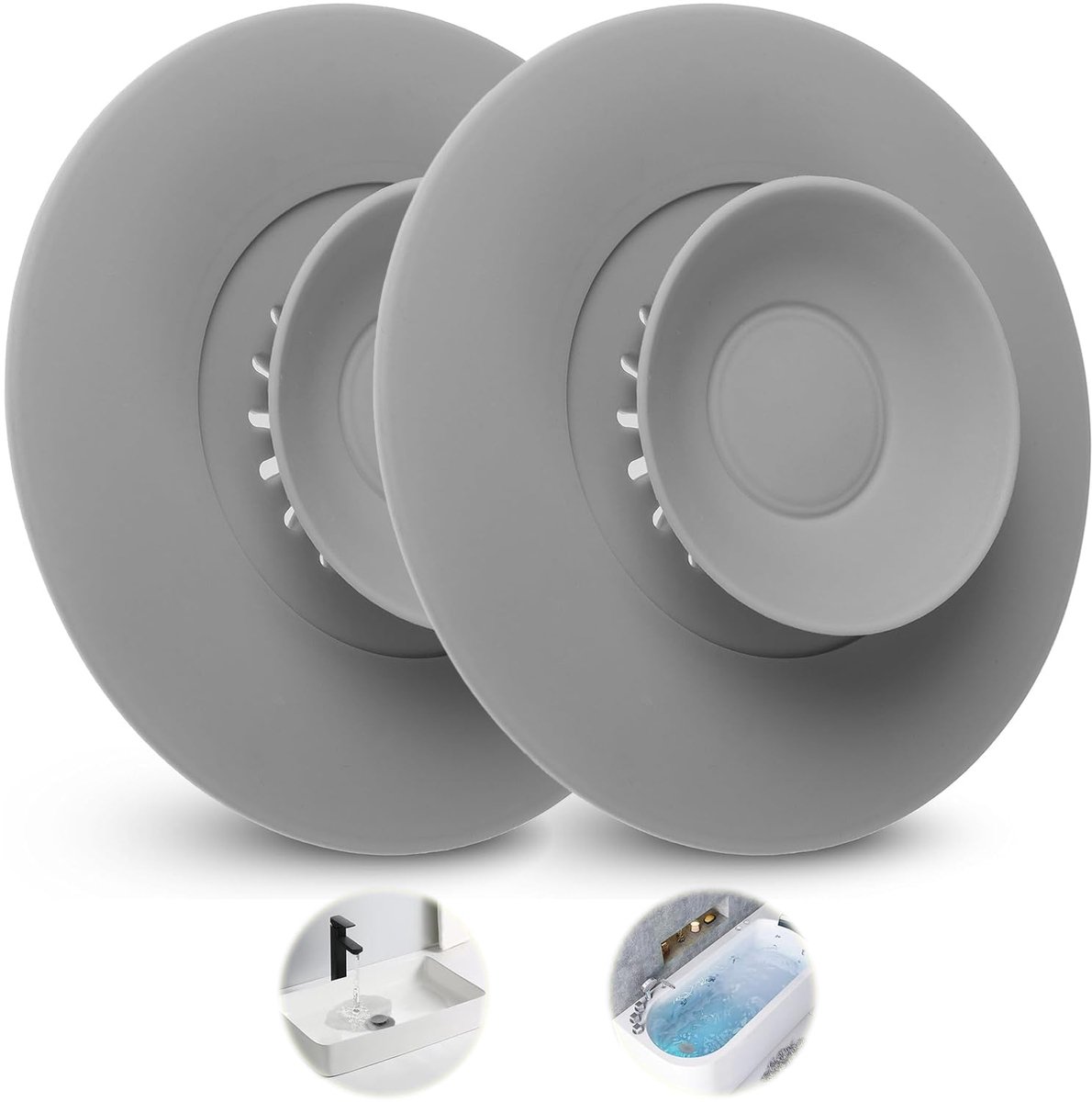 Dailygoods - Grijze Drukplaat Afvoerdeksel met Haarvanger - 2-Pack Universele Badplug Set