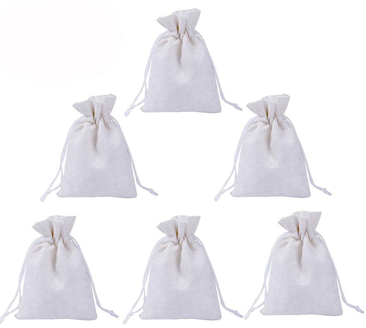 Dailygoods - 100 Stuks Witte Jute Zakjes voor Gastgeschenken - Communie, Bruiloft, Verjaardag