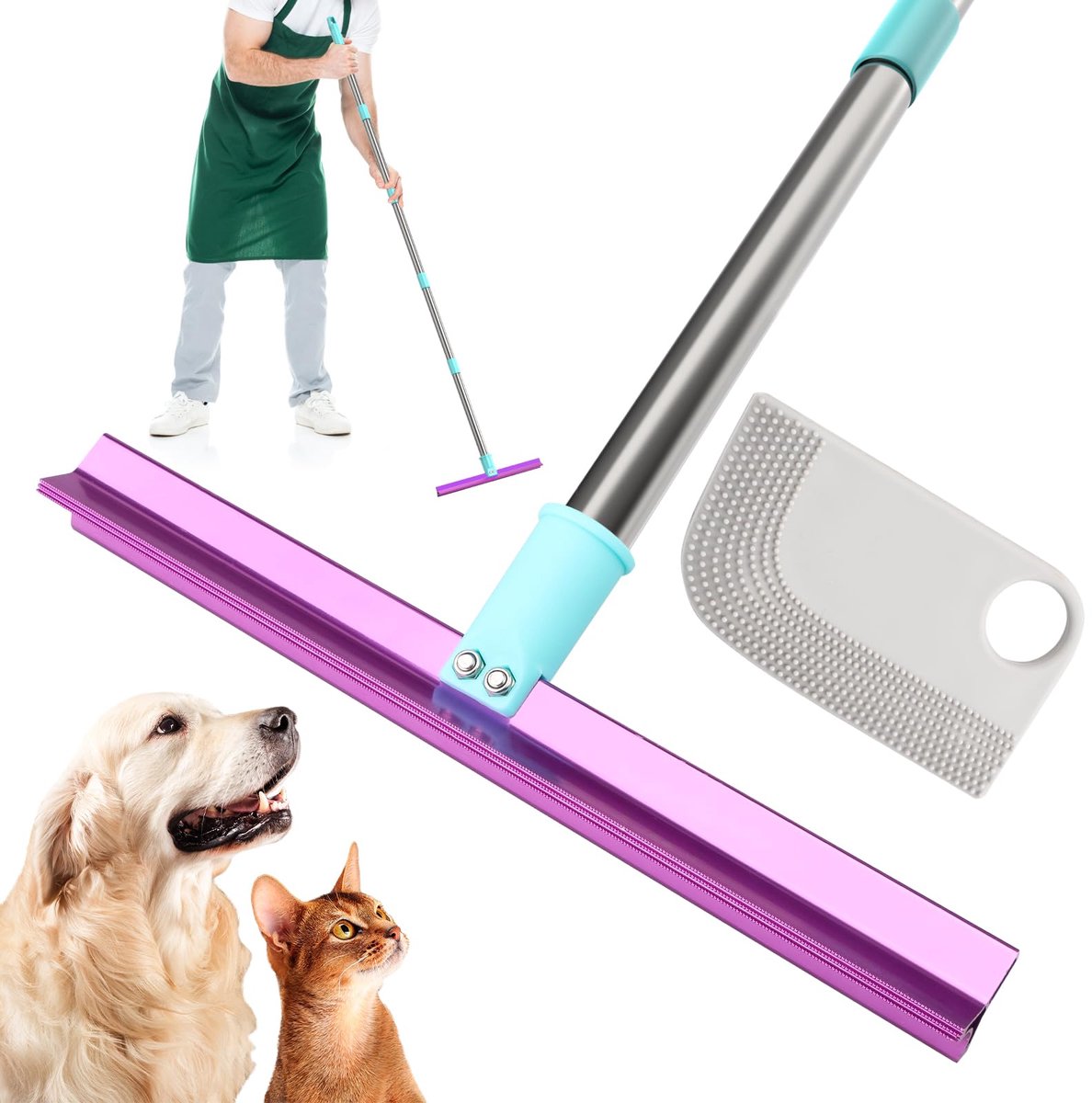 Dailygoods- Tapijthark 144,8 cm lange steel - Dubbelzijdig ontwerp - Hondenhaarverwijderaar - Duurzaam - Efficiënt - Anti-roest - Dierenhaarverwijderaar