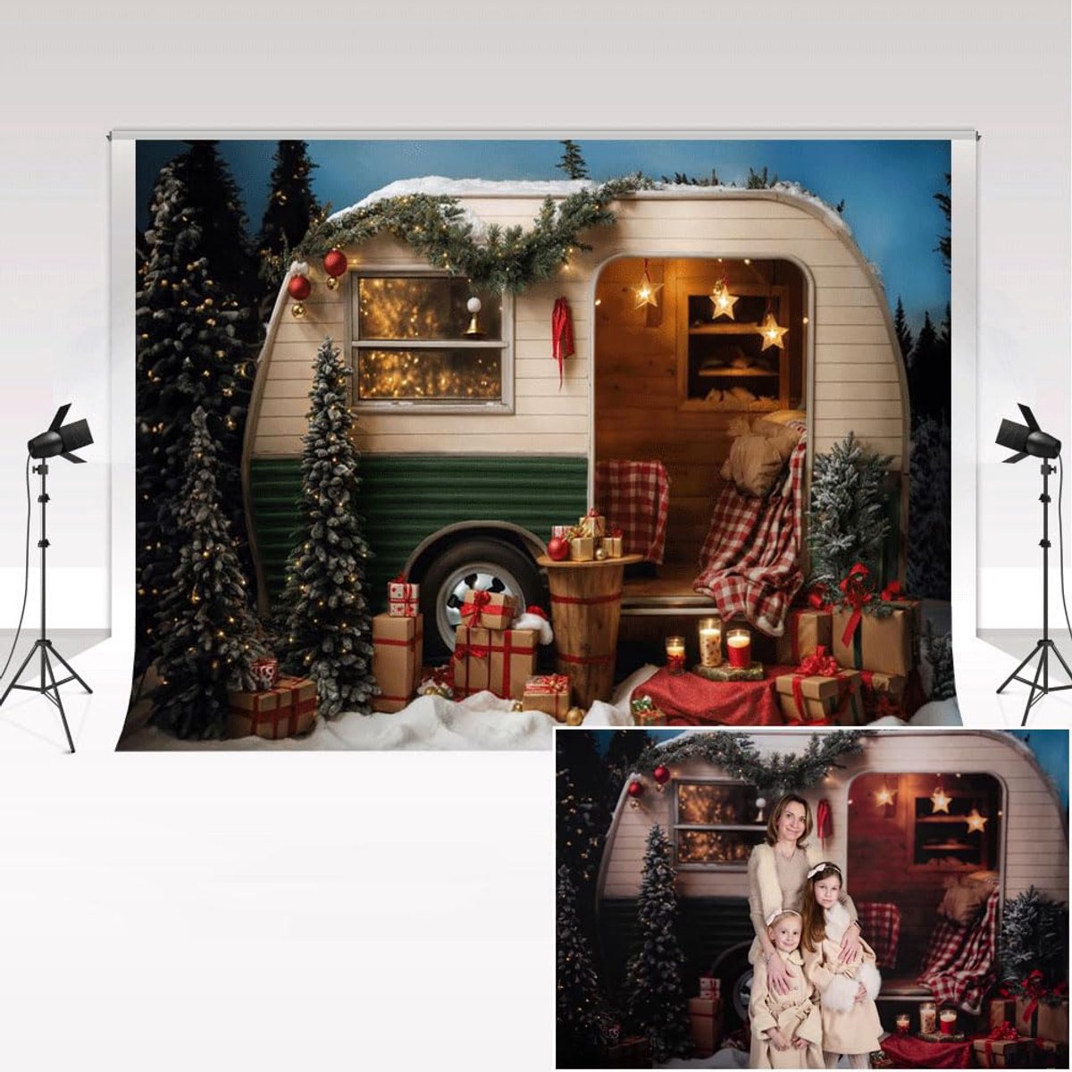 Dailygoods - Fotografie Achtergrond - Kerst Sneeuw Nacht Bos - 3x2.5m - Kinderen Familie Portret Decor - Fotostudio Achtergrond - Geschikt voor Feestd...