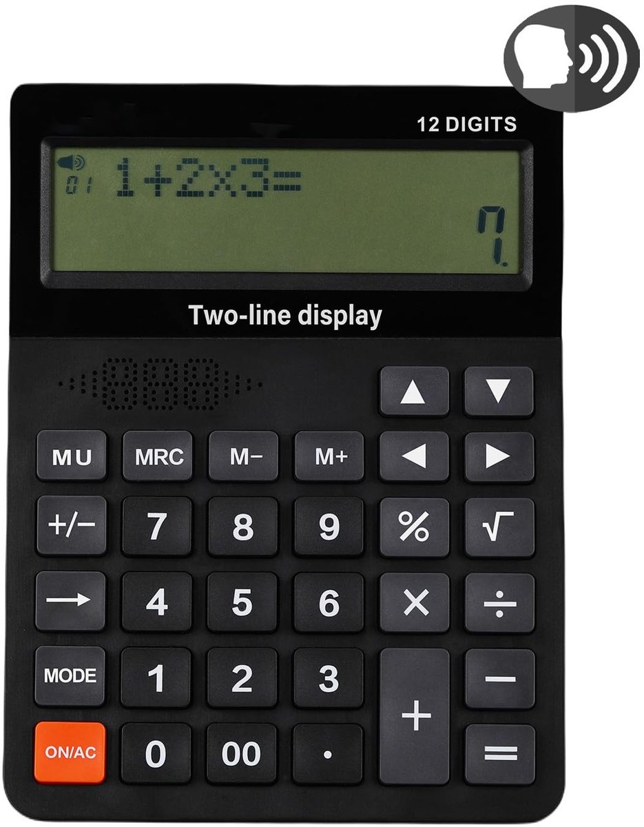 Dailygoods- Rekenmachine Grote Toetsen - Eenvoudige Calculator - 2 Lijnen Display - Sprekende Functie - Geheugenfunctie - 12-cijferig Scherm - Spraakrekenmachine