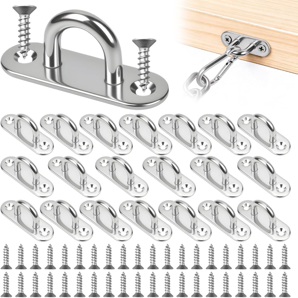 Dailygoods- Oogplaten 20 Stuks - Roestvrij Staal - U-vormige Bevestigingshaken - Metalen Haken - Bevestigingsschroeven - Eenvoudig en Elegant - Bevestigingshaak