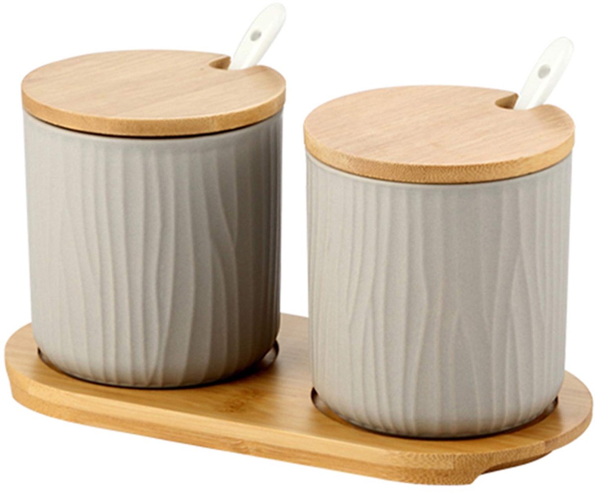 Dailygoods - Set van 2 Keramische Kruidenpotjes - Suikerpot met Bamboedeksel